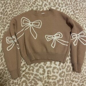 Women's Bow-Embellished Sweater - Tan